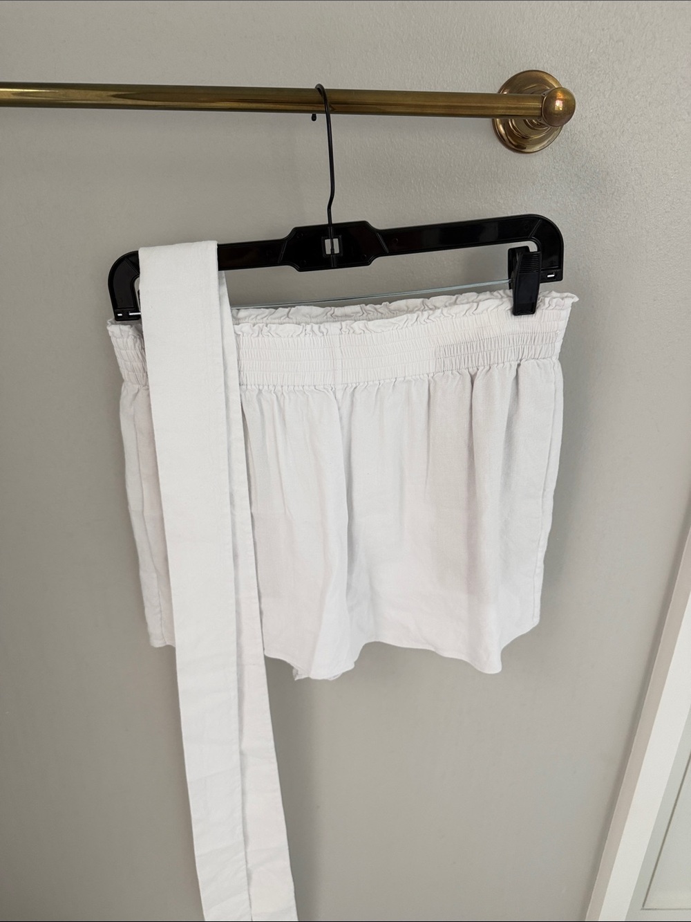 Alice + Olivia White Smocked High-Waist Shorts with Tie
